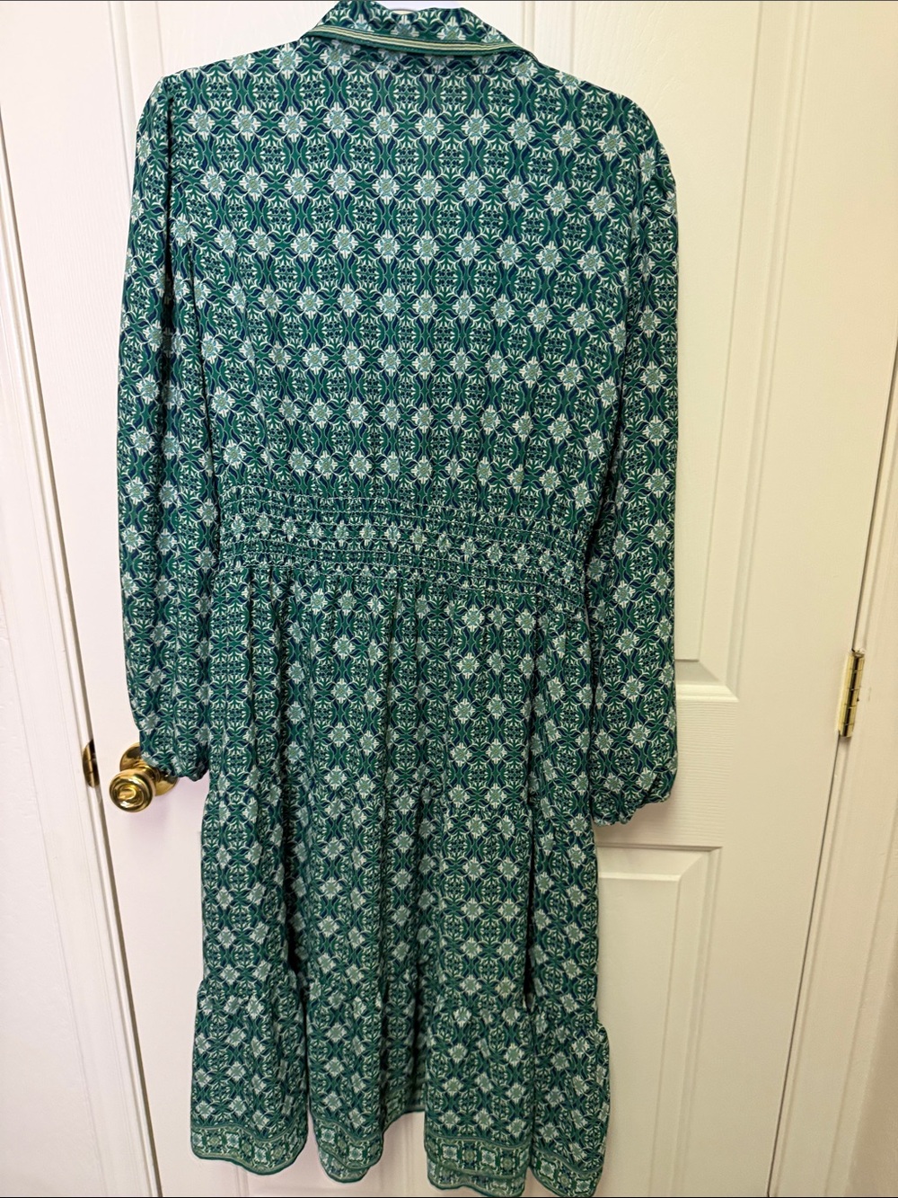 Green Printed Long-Sleeve Belted Shirt Dress by Max Studio women 1X - Picture 4 of 5